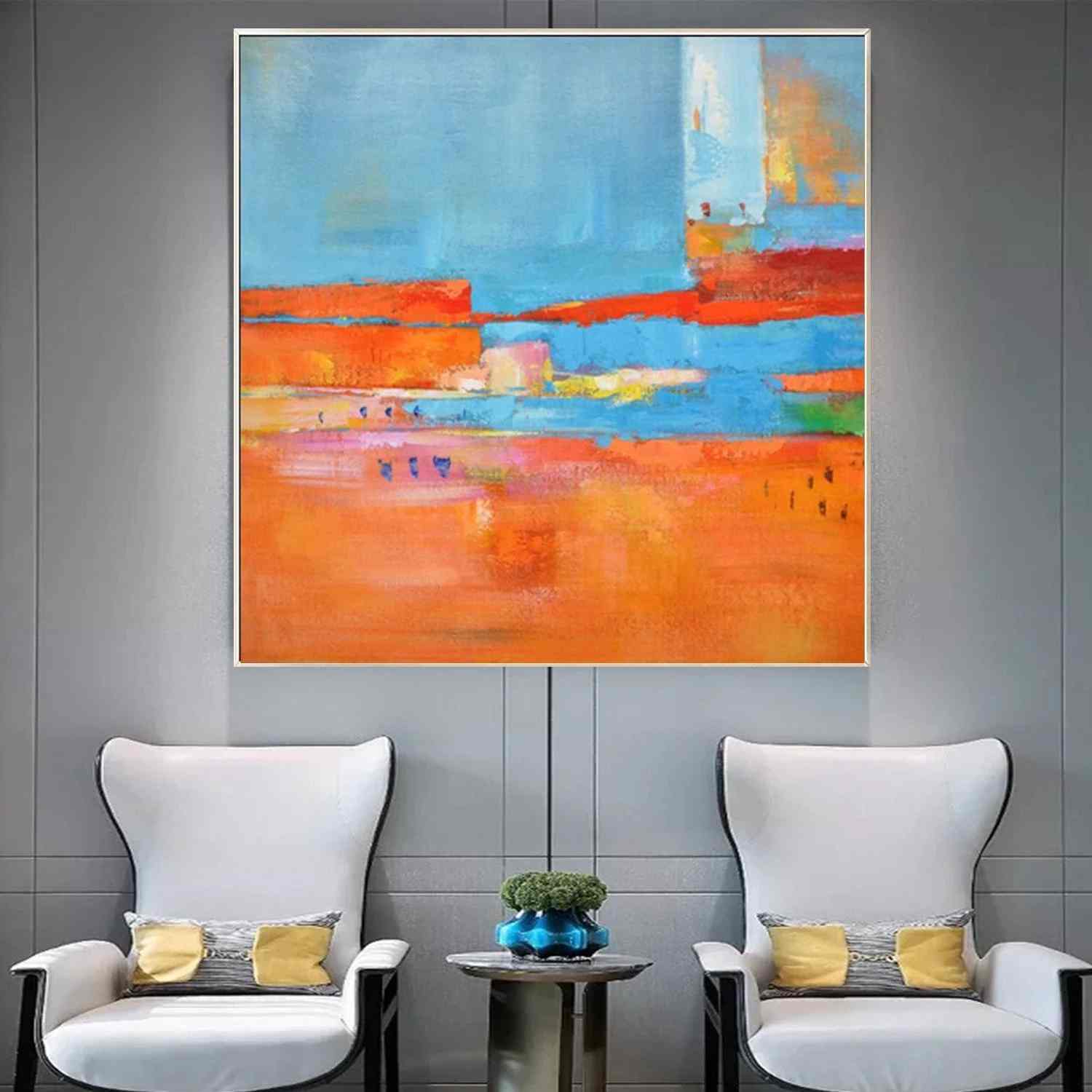 White Handmade Coastal Contemporary Abstract Canvas Artwork E795H